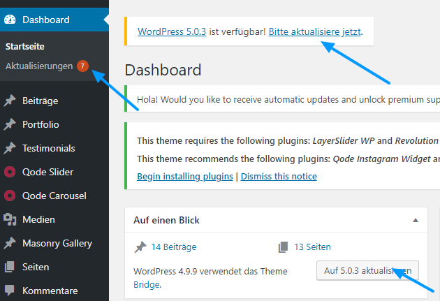 Bild vom frank & frech WordPress Dashboard