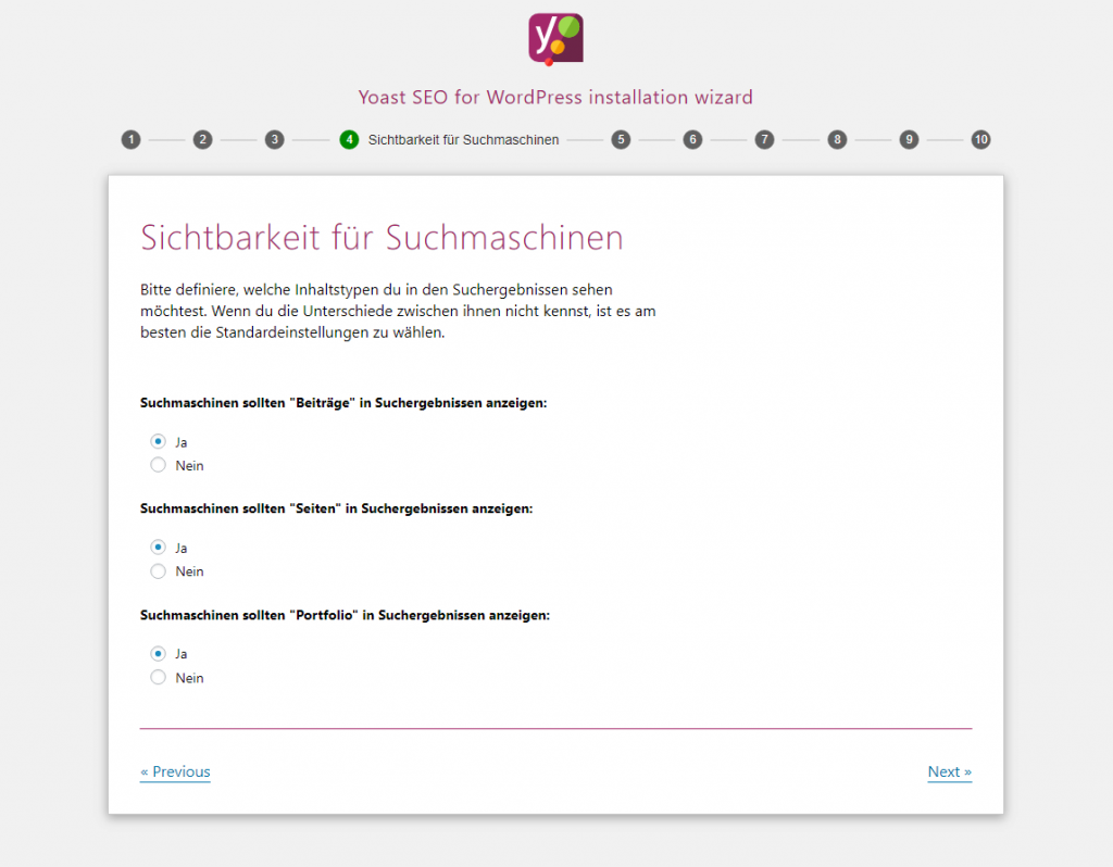 Bild von Yoasts Konfigurationsassistent, Schritt 4