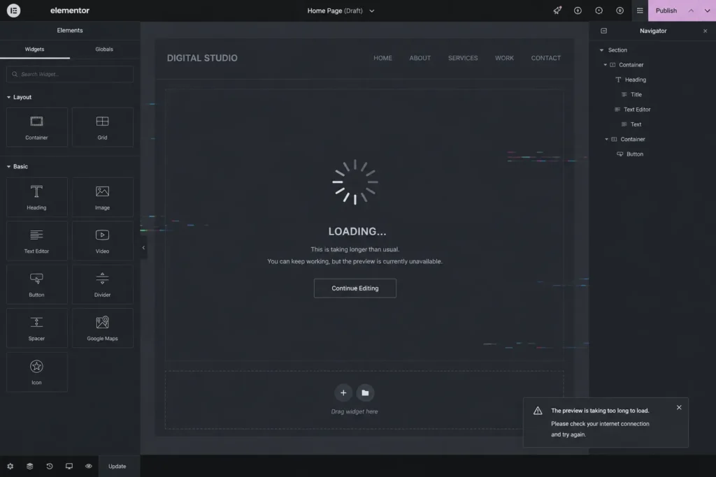 bild eines wordpress elementor update fehlers